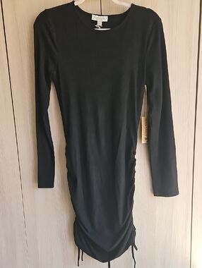 She + Sky Black Long Sleeve Ruched Midi Dress